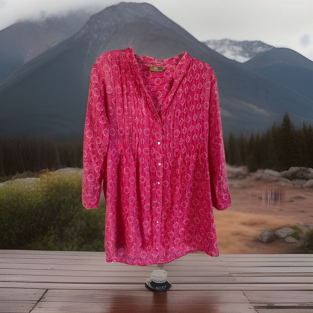 Rock Flower Paper Top Pink Floral Relaxed Lightweight Good Condition Large